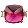 9.13 Carat Pink Tourmaline Sugarloaf And Diamond Three Stone Engagement Ring