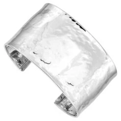 Curata Italian Solid 14k White Gold Hammered Cuff Bangle Bracelet