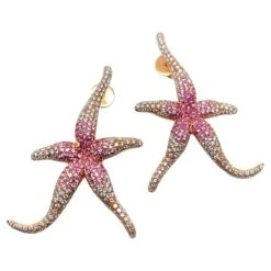 Unknown Pink Sapphire And Diamond Sea Stars Earrings In 18 Karat Rose Gold