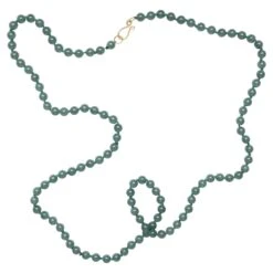 Unknown Jade Bead Necklace Translucent Bluish Green Certified