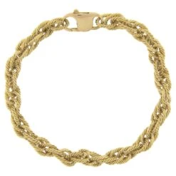 Unknown 18k Yellow Gold Woven Textured Interlocking Cable Link Bracelet W/ Large Clasp