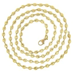 Unknown Unisex Solid 18k Yellow Gold Polished Puffed Mariner Link Chain Necklace
