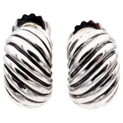 David Yurman Sterling Silver 14k Cable Classics Shrimp Half-Hoop Earrings