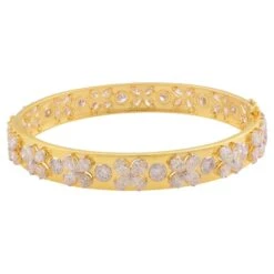 Marquise & Round Diamond Bangle Bracelet 18 Karat Yellow Gold Handmade Jewelry