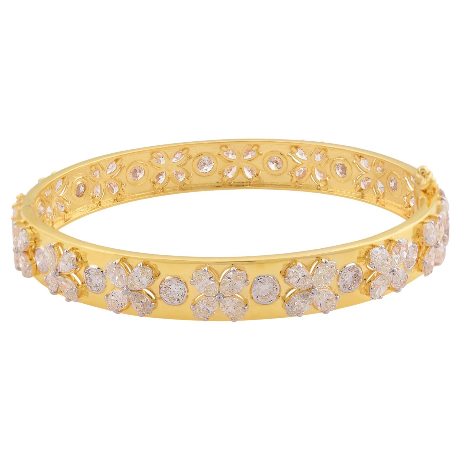 Marquise & Round Diamond Bangle Bracelet 18 Karat Yellow Gold Handmade Jewelry 3 Marquise & Round Diamond Bangle Bracelet 18 Karat Yellow Gold Handmade Jewelry