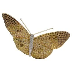 Unknown 18 Karat Yellow Gold Multi Colored Natural Diamond Butterfly Brooch Pin