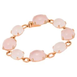 Bucherer 18k Rose Gold, Rose Quartz & Diamond Link Bracelet