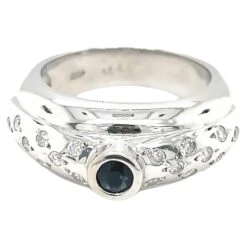 Unknown 14k White Gold Sapphire Scattered Diamond Ring
