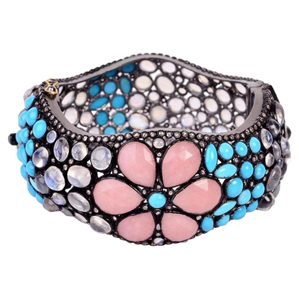 Multi Shaped Multi Gemstone Cuff With Diamonds Made In 14k Gold & Silver 3 Multi Shaped Multi Gemstone Cuff With Diamonds Made In 14k Gold & Silver