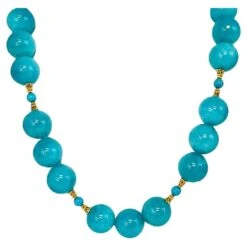 Amazonite And Turquoise Beaded Necklace With Yellow Gold Accents