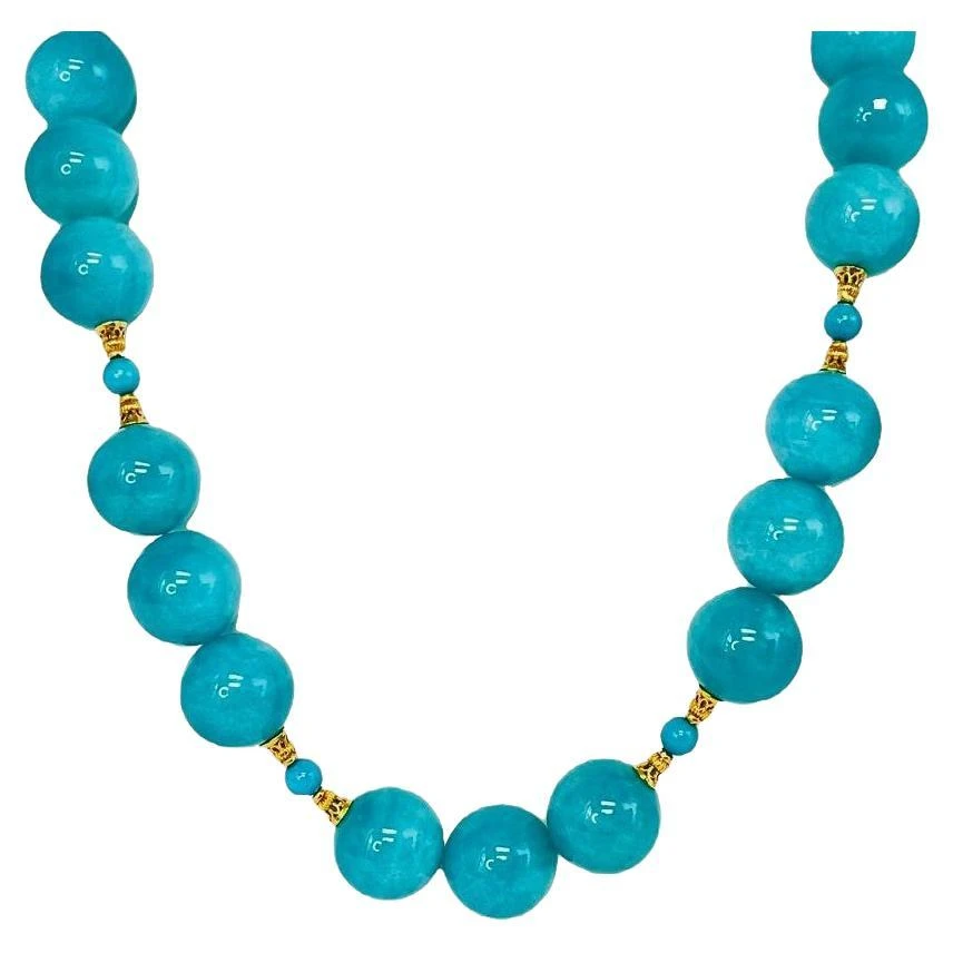 Amazonite And Turquoise Beaded Necklace With Yellow Gold Accents 3 Amazonite And Turquoise Beaded Necklace With Yellow Gold Accents