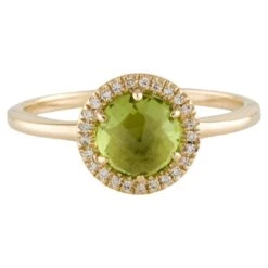 Unknown 1.31 Carat Round Peridot & Diamond Yellow Gold Ring