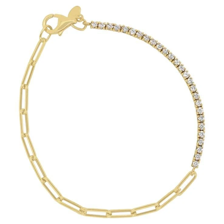 Alberto Yellow Gold Paperclip And White Diamond Tennis Bracelet 3 Alberto Yellow Gold Paperclip And White Diamond Tennis Bracelet