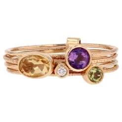 Unknown Modern Fine Stones Rose Gold Four Rings