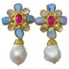 Bochic “Capri”, Ruby, Blue Opal & Moonstone Earrings Set In 22 Gold & Silver