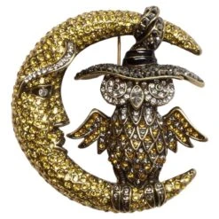 Heidi Daus Moonlighting Owl On Moon Crystal Accented Pin Brooch