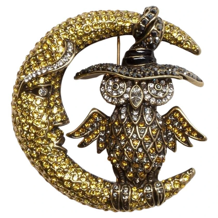 Heidi Daus Moonlighting Owl On Moon Crystal Accented Pin Brooch 3 Heidi Daus Moonlighting Owl On Moon Crystal Accented Pin Brooch