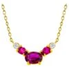 Three Burma Red Rubies Two Bezel Diamonds Yellow Gold Pendant Necklace