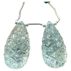 Unknown Natural Aquamarine Drops 2 Pieces Carved Earrings Pair Gemstone For Jewelry