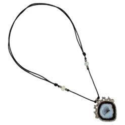Sliced Geode Necklace With Multi Sapphire & Pave Diamonds In 18k Gold & Silver