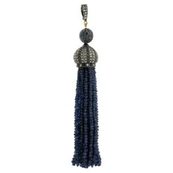 Blue Sapphire Tassel Pendant With Emerald & Diamonds Made In 18k Gold