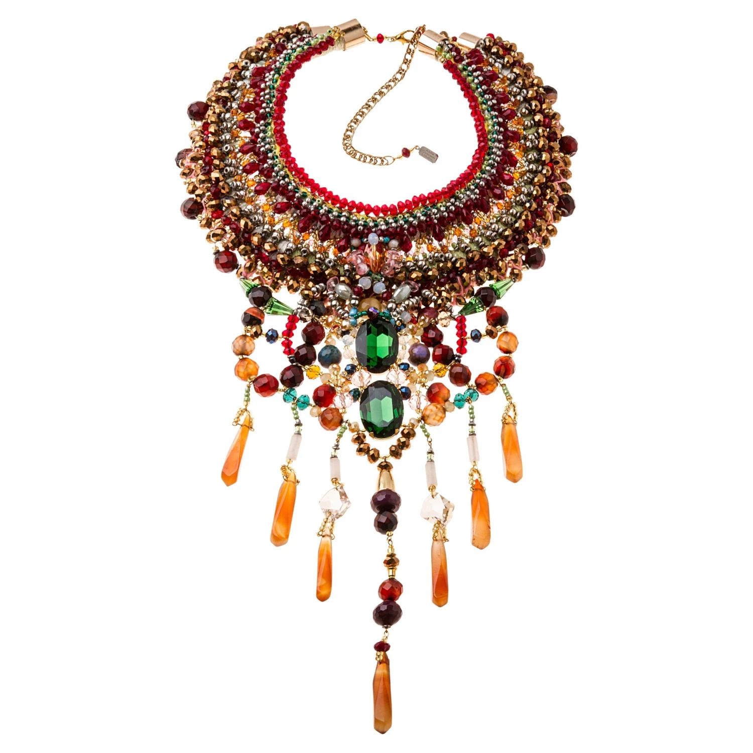 Multi Gemstone Swarovski Crystal-Embellished Carnelian Fringe Collar Necklace 3 Multi Gemstone Swarovski Crystal-Embellished Carnelian Fringe Collar Necklace