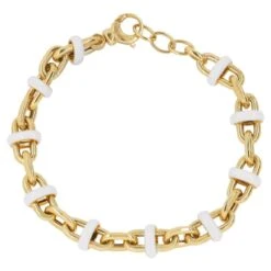 Alberto White Enamel Funky Link Bracelet 14k Yellow Gold