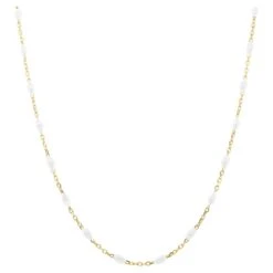Alberto White Enamel Bead Dainty Chain Necklace 14k Yellow Gold