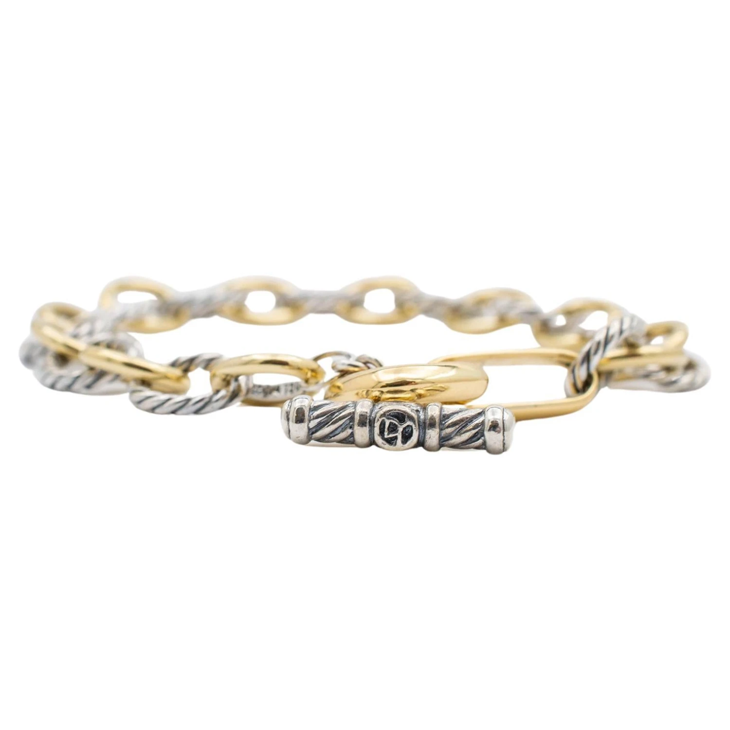 David Yurman 18k Yellow Gold & 925 Sterling Silver Oval Link Chain Bracelet 3 David Yurman 18k Yellow Gold & 925 Sterling Silver Oval Link Chain Bracelet