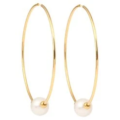 Unknown Pearls 18 Carat Yellow Gold Hoop Earrings
