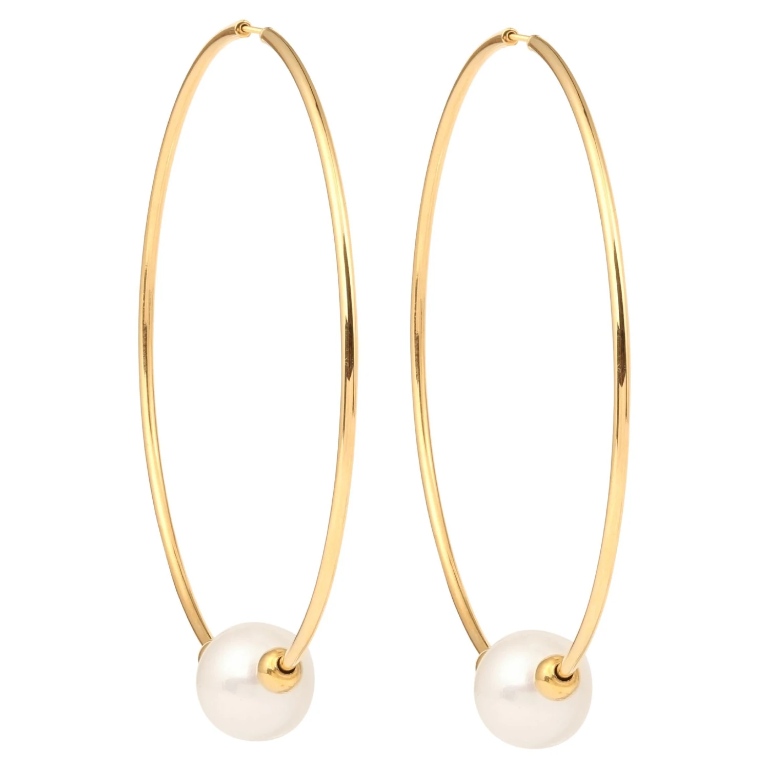 Unknown Pearls 18 Carat Yellow Gold Hoop Earrings 3 Unknown Pearls 18 Carat Yellow Gold Hoop Earrings