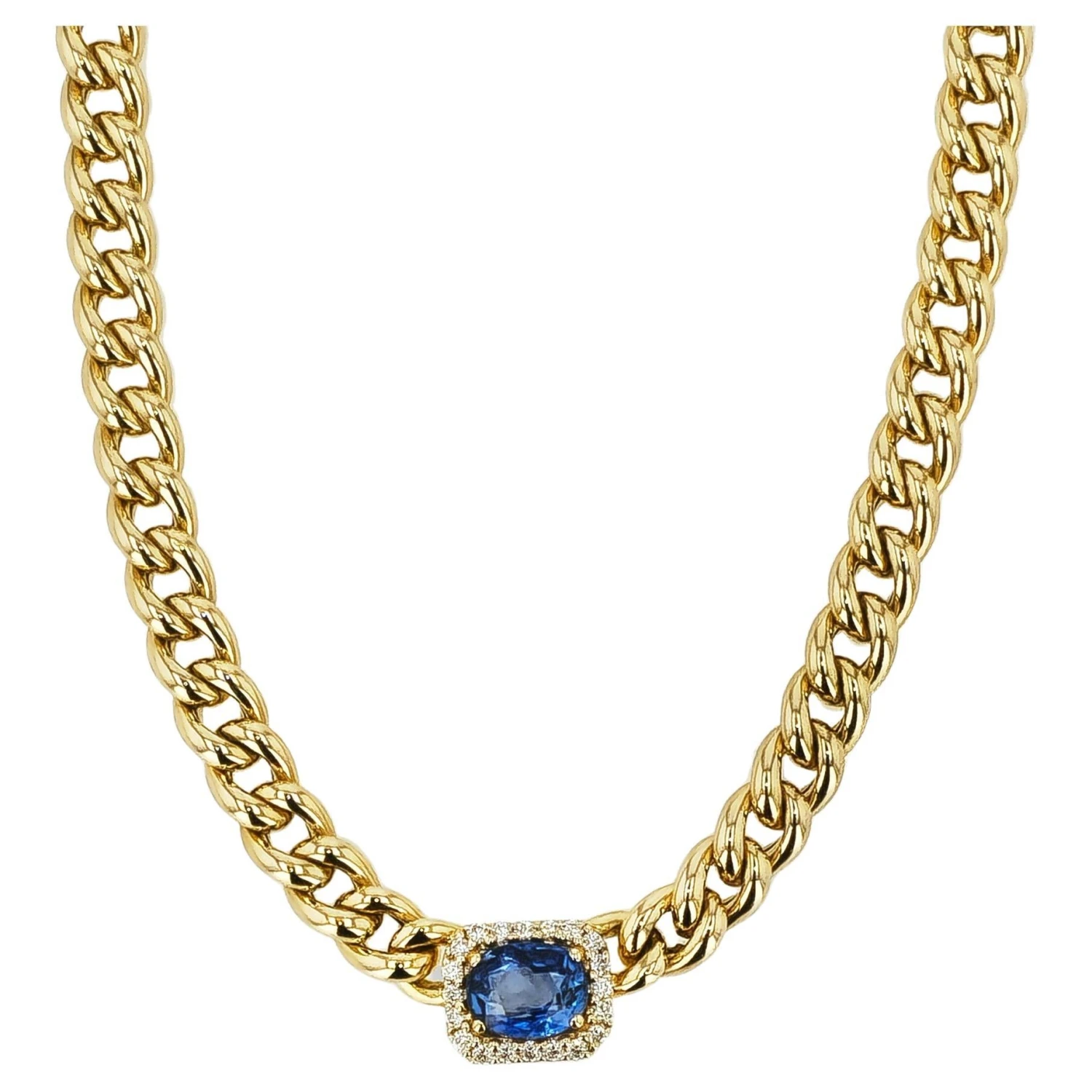 Unknown Oval Sapphire Diamond Pave 18 Karat Yellow Gold Necklace 3 Unknown Oval Sapphire Diamond Pave 18 Karat Yellow Gold Necklace