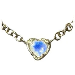 14k Yellow Gold Aphrodite Rainbow Moonstone Heart Necklace One Of A Kind