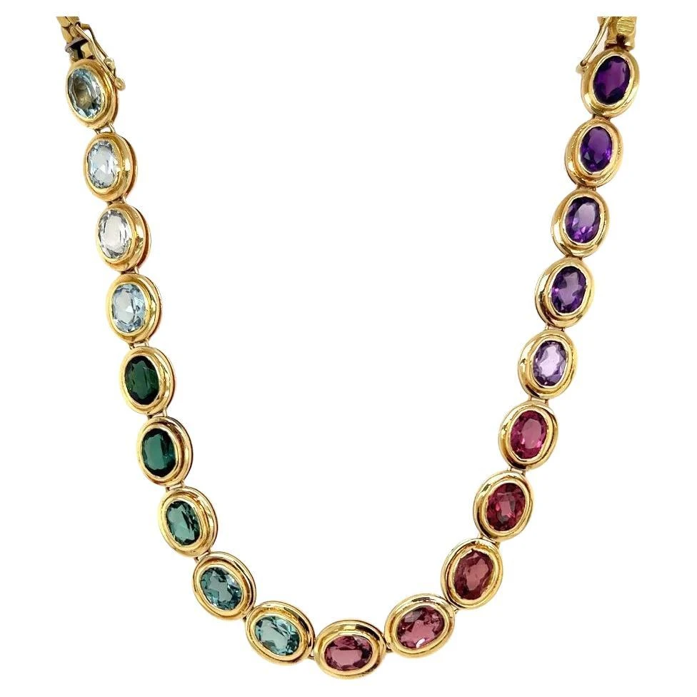 Unknown Vintage Multi Gemstone Rainbow Gold Link Necklace Estate Fine Jewelry 3 Unknown Vintage Multi Gemstone Rainbow Gold Link Necklace Estate Fine Jewelry