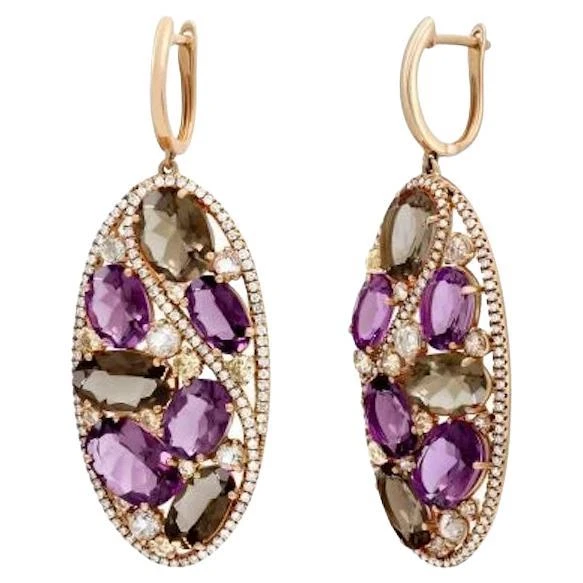 Stunning Diamond Garnet Quartz Lever-Back Rose 14k Gold Earrings For Her 3 Stunning Diamond Garnet Quartz Lever-Back Rose 14k Gold Earrings For Her