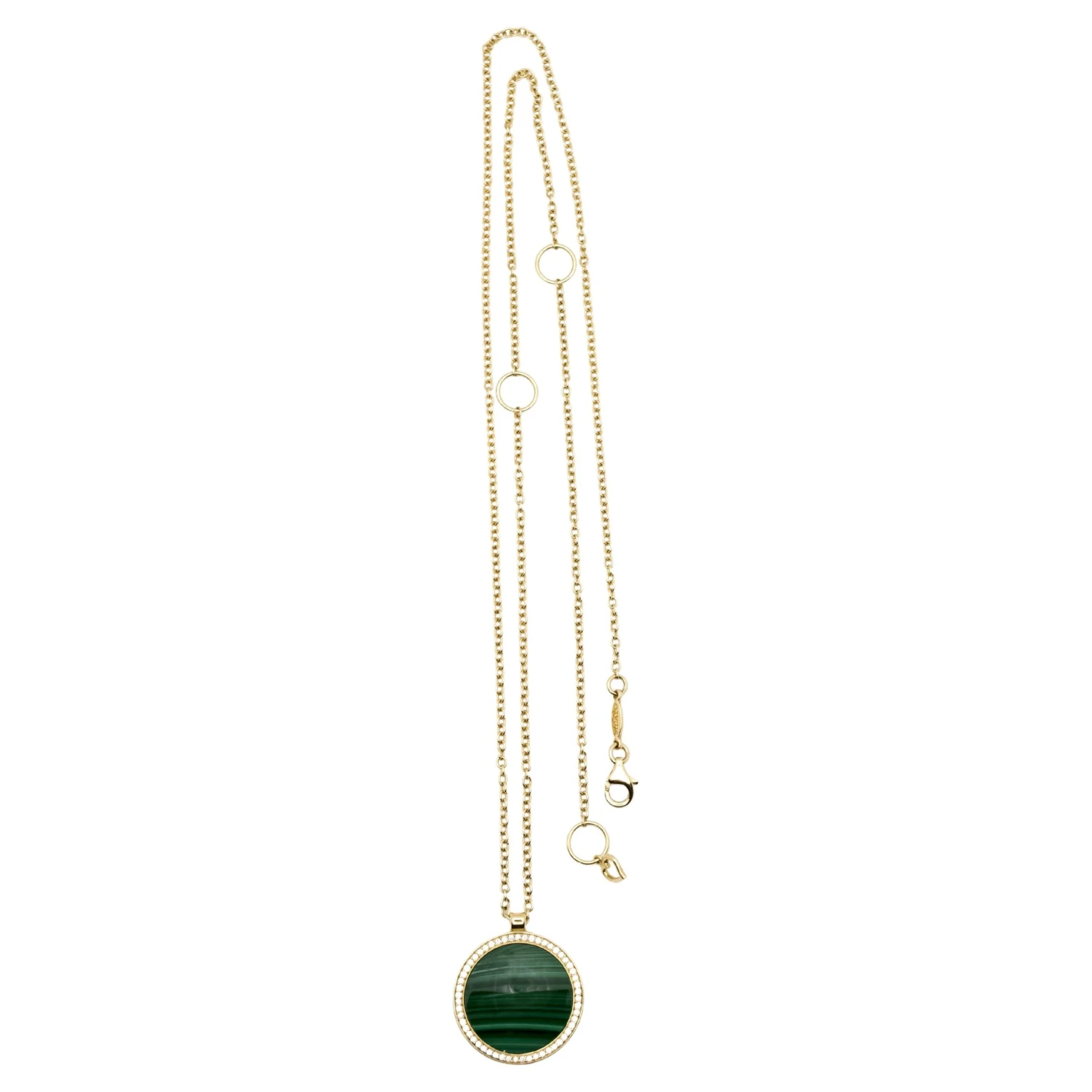 Unknown Yellow Gold Necklace With Malachite And Diamond Pendant 3 Unknown Yellow Gold Necklace With Malachite And Diamond Pendant