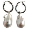 Cyntia Miglio Baroque Pearl With Diamonds Hoop Earrings