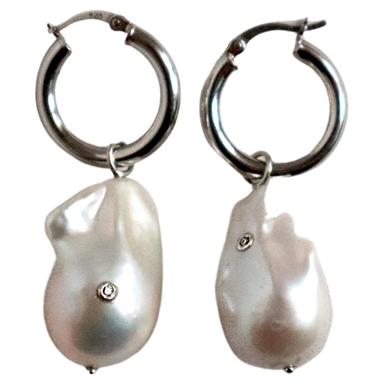 Cyntia Miglio Baroque Pearl With Diamonds Hoop Earrings 3 Cyntia Miglio Baroque Pearl With Diamonds Hoop Earrings