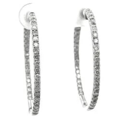 Diamond Inside-Out Hoops Earrings 1.50 Carat In 14k White Gold