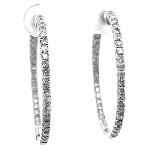 Diamond Inside-Out Hoops Earrings 1.50 Carat In 14k White Gold 3 Diamond Inside-Out Hoops Earrings 1.50 Carat In 14k White Gold
