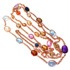 Unknown 15 Carat Natural Sapphire Aquamarine Amethyst Yard Necklace 14kt Gold