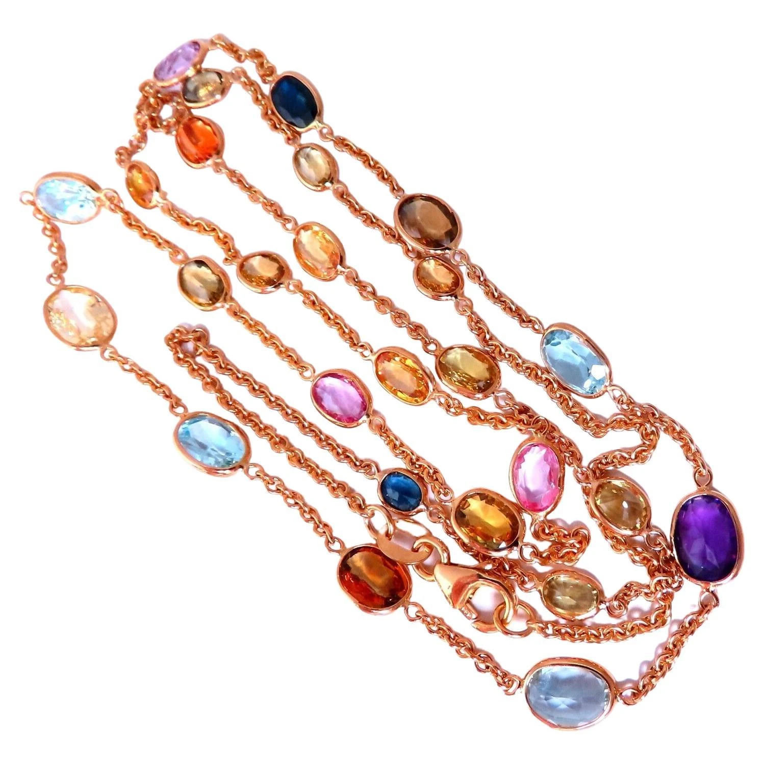 Unknown 15 Carat Natural Sapphire Aquamarine Amethyst Yard Necklace 14kt Gold 3 Unknown 15 Carat Natural Sapphire Aquamarine Amethyst Yard Necklace 14kt Gold