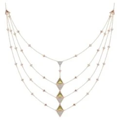 Diamond And Green Tourmaline Multi-Strand Fashion Triangle Necklace In 18kt Gold