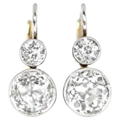 Unknown 2.35 Carat Old Euro Cut Diamond Earrings, 18k Yellow Gold, Platinum