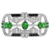 Unknown Tsavorite Onyx Diamond Art Deco Style Brooch In 18k White Gold