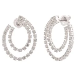 2.20 Carat CVD Diamond Hoop Earrings 14 Karat White Gold Handmade Fine Jewelry