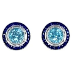 Unknown 2.30 Carat Aquamarine Earrings, Sapphire Halo, Platinum