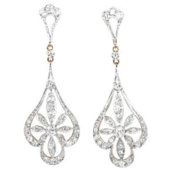 Unknown 0.12 Carat Transitional Cut Diamond Earrings, 18k Yellow Gold