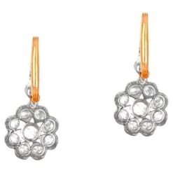 Unknown 1.60ct Round Cut Diamond Earrings, Clustered Diamond Halo, 18k Gold, Platinum
