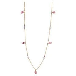 Delightful Pink Tourmaline & Diamond Station Necklace 1.15 Carats In 14k Gold LV